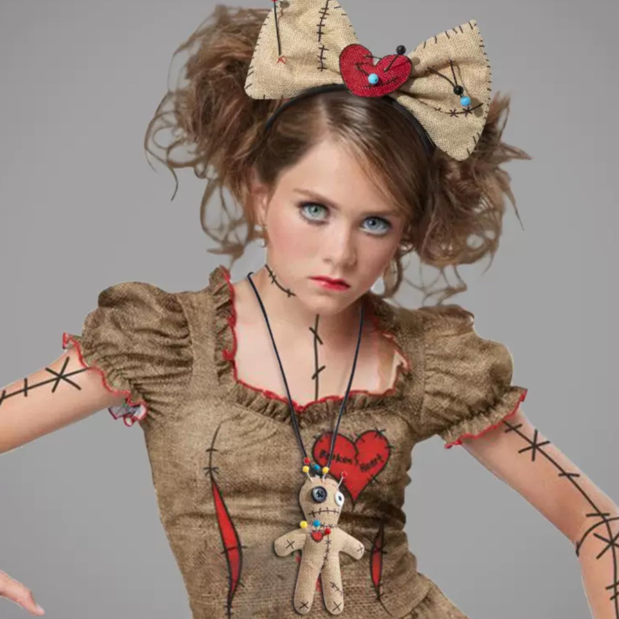 eBoutik - Witch Doctor Voodoo Doll Fancy Dress Prop Headband, Necklace - Pinned Bow Headband & Voodoo Doll Necklace, Halloween Jewellery, Scary Costume Accessory