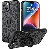 Ufbara Compatible with iPhone 14 Case for Women Girls, Cute Cheetah Leopard Pattern, Built in Adjustable Wrist Strap Grip Hand Holder Stand Shockproof Kickstand Cover (Black)