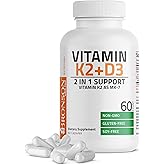 Bronson Vitamin K2 D3 (MK7) Supplement 2-in1 D3 &amp; K2 Complex, 60 Capsules | Bone, Immune &amp; Heart Health Support, Gluten Free, Soy Free, Non-GMO, Vitamin D3 5000IU (125 mcg) &amp; 90 mcg K2 MK-7