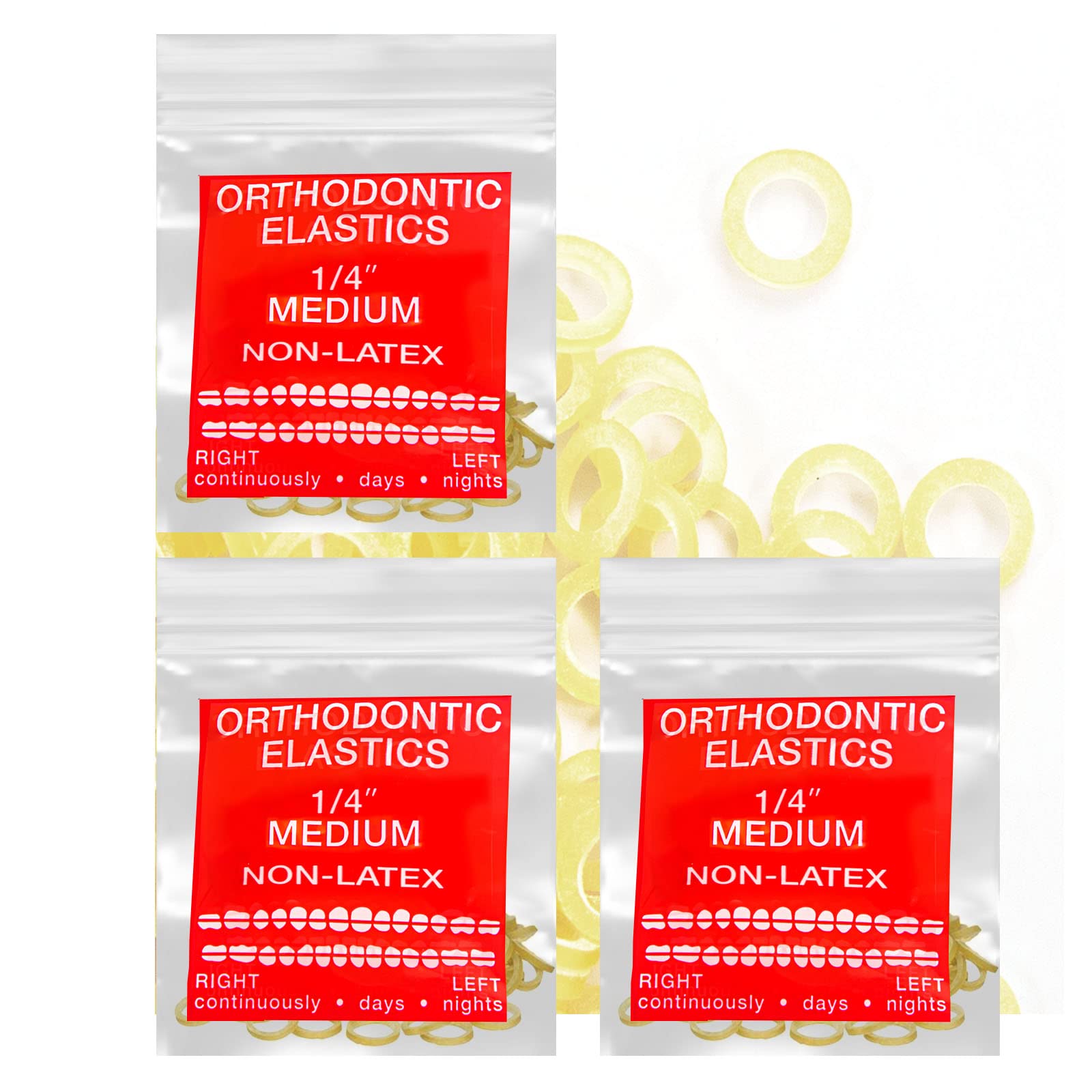 Non Latex Amber 3 Packs 300 counts t Intraoral Elastic Bands Unimedic Orthodontic Elastics Dental Rubber Bands Made in US (MEDIUM, 1/4inch, 6.4mm)