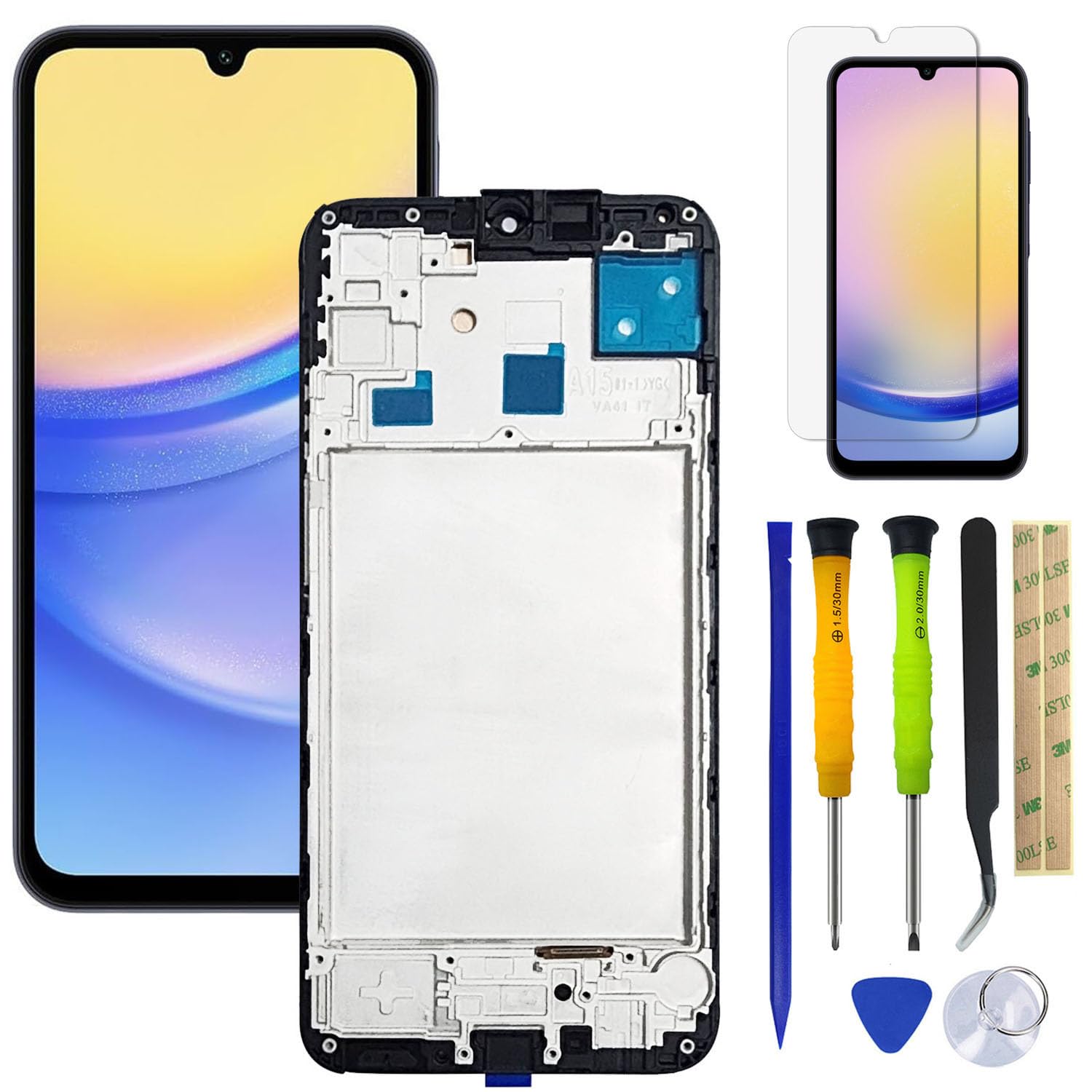 Photo 1 of HQB-STAR LCD Screen Replacement LCD Display Touch Digitizer Assembly for Samsung Galaxy A15 5G SM-A156B, SM-A156B/DS, SM-A156P, SM-A156P/DS, SM-A156U LCD Display Screen Replacement with Frame +Tools