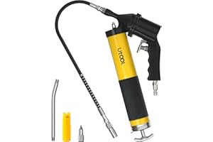 UTOOL Pneumatic Grease Gun, Continuous Mode, 6000 PSI Air Operated Grease Gun Kit, 14 oz Capacity, 18 Inch Resin Flex Hose, 1 Extension Bend Pipe, 1 Sharp Type Nozzle, 1 Basic Coupler, 1 Zerk Cleaner