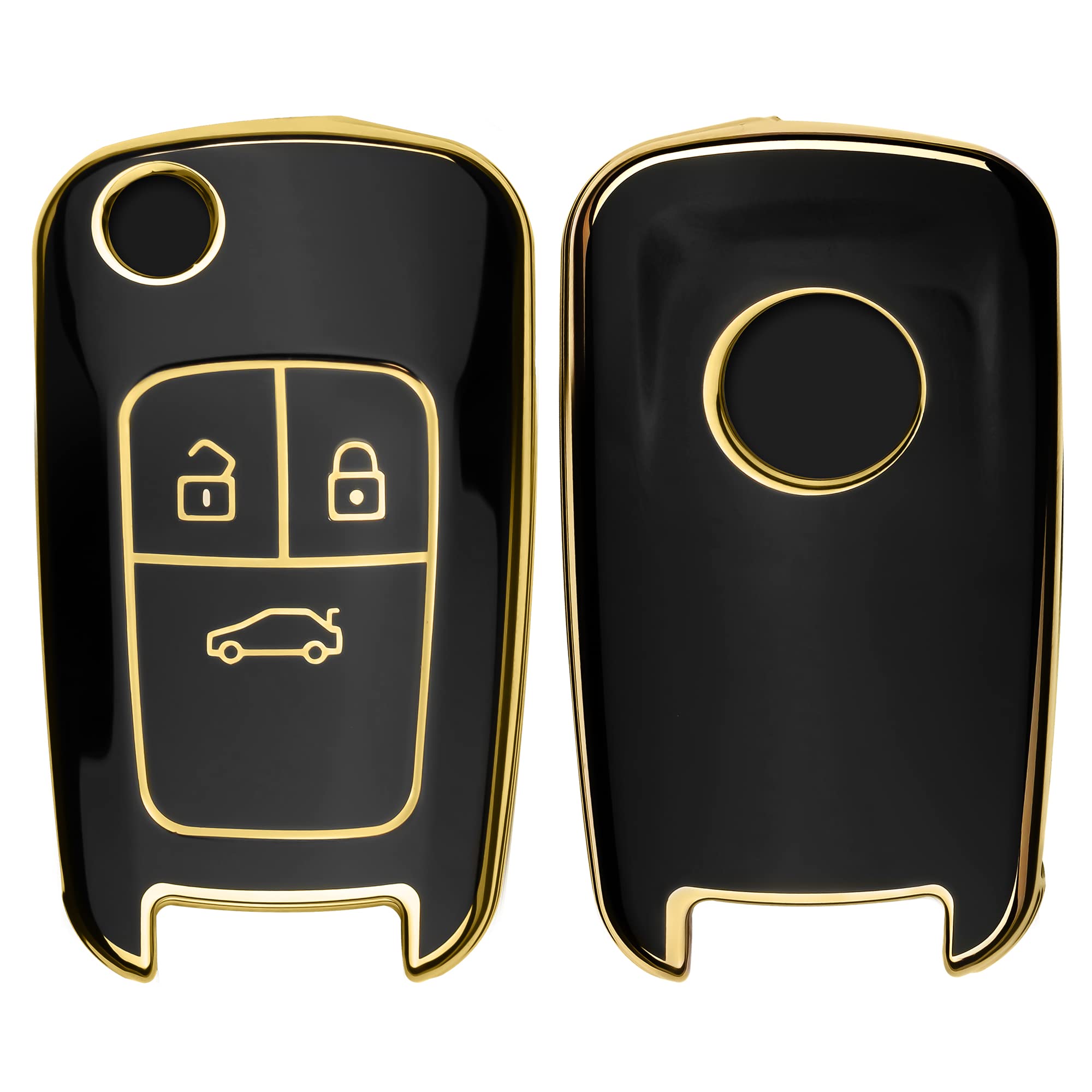 kwmobile Key Cover Compatible with Vauxhall (Opel) 3 Button Car Flip Key - Car Key Fob Case Protector - Black/Gold