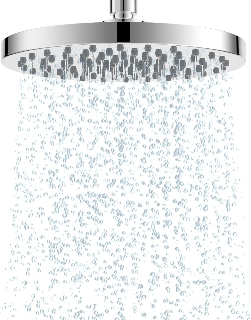 Hibbent 8 Inch Rain Shower Head High Pressure Chrome Stainless Steel Cover
