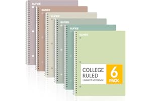 SUNEE Spiral Notebooks, 6 Pack, 1-Subject, College Ruled Paper, 8" x 10-1/2", 70 Sheets per Notebook, Assorted Aesthetic Colors Spiral Notebooks for School