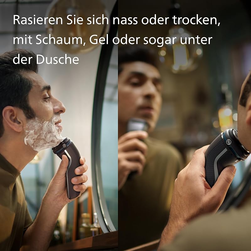 Rasierer Series 3000 – Elektrischer Nass- und Trockenrasierer für Herren in Schwarz, mit SkinProtect-Technologie, ausklappbarem Bartschneider und Reisetasche, kabellos (Modell S3241/12)