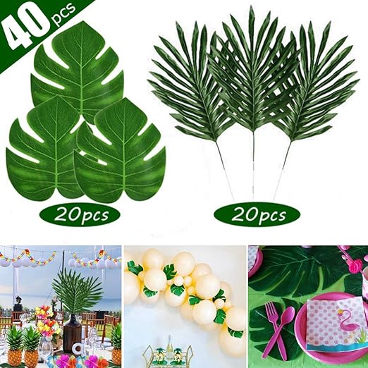 Amazon Com Fepito 40 Pcs Artificial Tropical Leaves Green Palm
