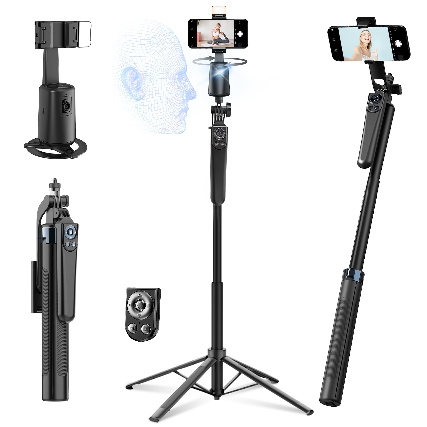 Photo 1 of Auto Face Tracking Selfie Stick Tripod for iPhone 70.9" Automatic Portable Phone Camera Tripod Stand with Wireless Remote, 360 Rotation Follows Your Movement for Video Recording, Travel, Vlogging