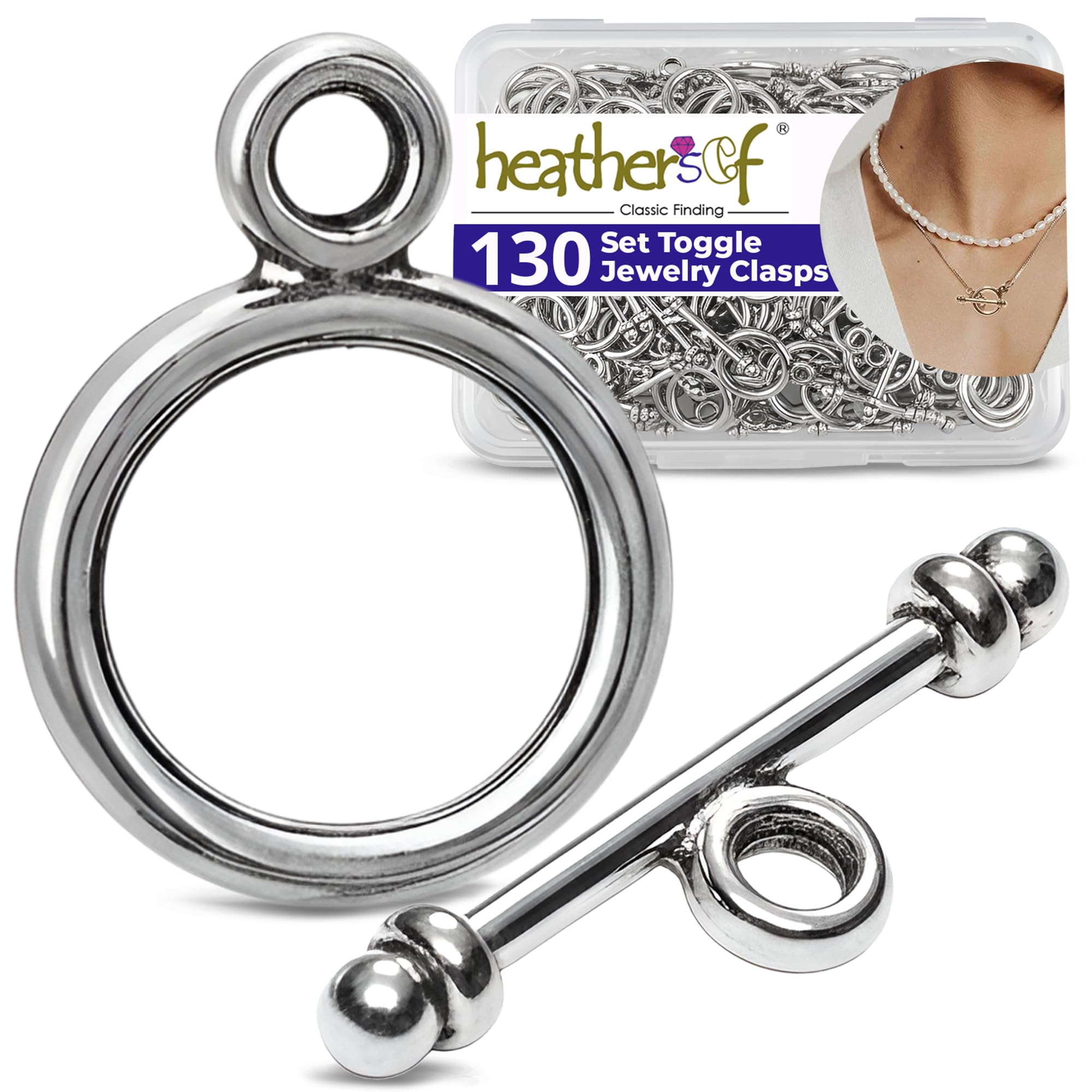 Heather's cf 130 Set Silver Toggle Jewelry Clasps for Necklace & Bracelet Making