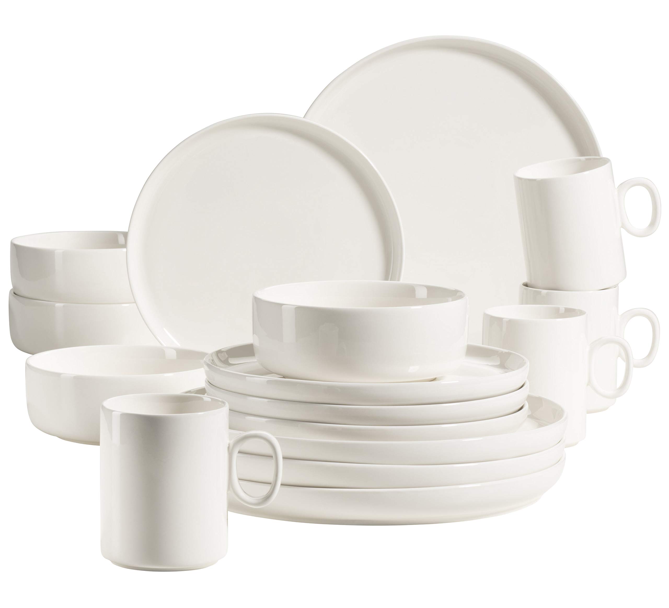 MÄSER Finaro 931617 Series Crockery Set for 4 People in Catering Quality, Scandinavian Design, 16-Piece Crockery Set, White, Durable Porcelain