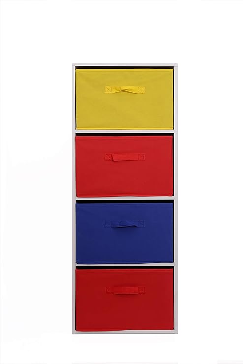 Colourful Storage 4 Fabric Drawers Removable Bins Display Shelf