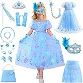 Wonrynn Princess Dress Up for Girls Light Up Christmas Costume Age 3-10, Princess Toys for Christmas Birthday Gift