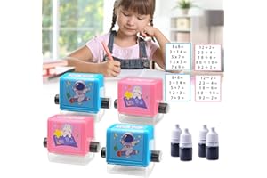 YOUBLEK 4Pcs Roller Digital Teaching Stamp, Addition Subtraction Multiplication Division Seal Arithmetic Artifact, Math Roller Stamp with Ink for School Teaching Supplies (4 Packs)