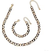 WCRAZYE 18k Gold Leopard Print Necklace Bracelets Earrings Jewelry Set for Women Bohemia Vintage Gold Chunky Chain Necklace