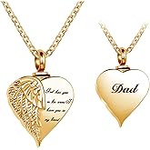 LuxglitterLin Guardian Angel Wing Cremation Urn Necklace for Ashes Dad Heart Shape Memorial Keepsake Pendant Ash Holder Jewelry for Women Girls, Gold (UR_DL_Heart5_Dad_G)