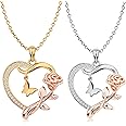 Alsanix Heart Necklace for Women Sterling Silver/14k Gold Plated/Rose Gold CZ Romantic Rose and Butterfly Jewelry for women Birthday Valentine's Day Gift for Girls