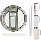 Replacement Leak Proof Tumbler FLIP Lid With Straw - Fit For Stanley ProTour Quencher and Quencher H2.0 40oz,64oz Tumbler (Shale, 40oz and 64oz)