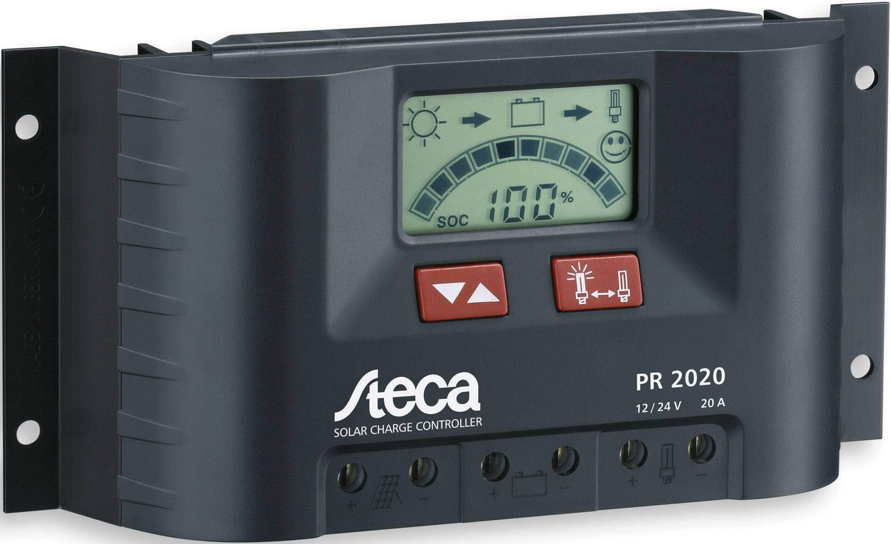 Steca Solar Panel Charge Controller/Regulator with LCD Display and Direct Output for 12V Loads up to 20, Pack of 1, PR2020