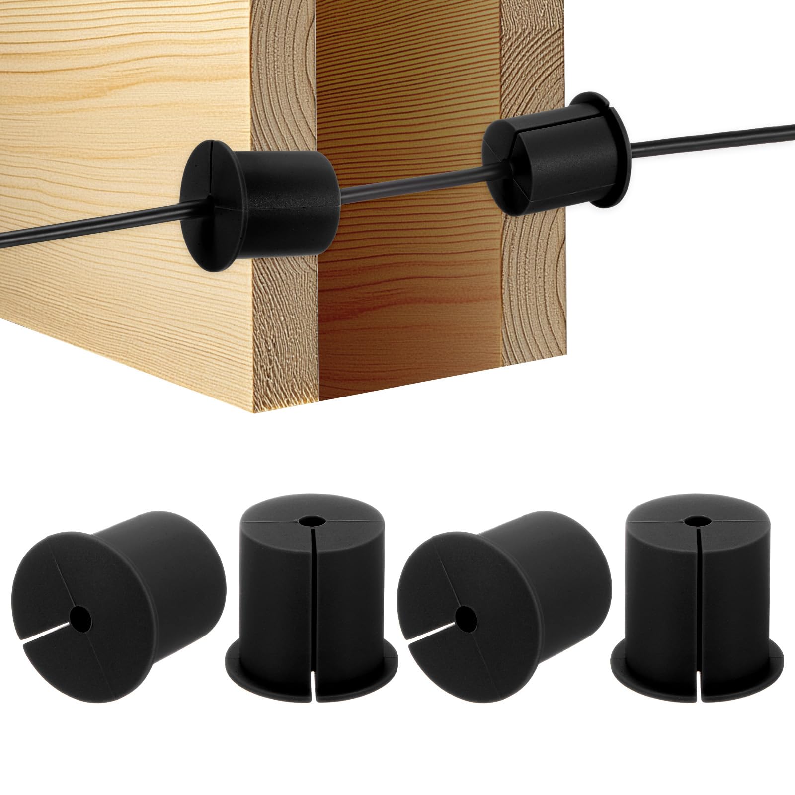 M METERXITY 4-Pack Cable Routing Kit, for 1-3/8 Inch Wall Hole Silicone Feed Through Wall Grommet Cable Punch Grommet Wall Hole Cover Bushing for Ethernet Cable [38mm Length, Black]