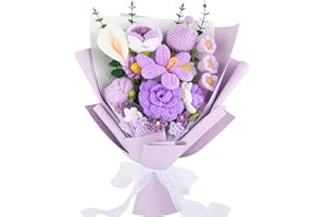 Loiiatto Crochet Flower Bouquet, Completed Handmade Crochet Flowers, Lily of The Valley, Roses, Tulips Mix Knitted Flowers Bo