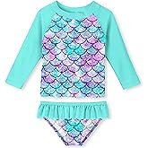 KKmeter Kids Girls Rash Guard 2pcs Swimsuit Long Sleeves Mermaid Bathing Suit Swimwear Sunsuit UPF 50+