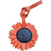 CIBBALIY PU Leather Daisy Flower Bag Charm Synthetic Leather 6.8 inches Length Chrysanthemum Design with Orange Center
