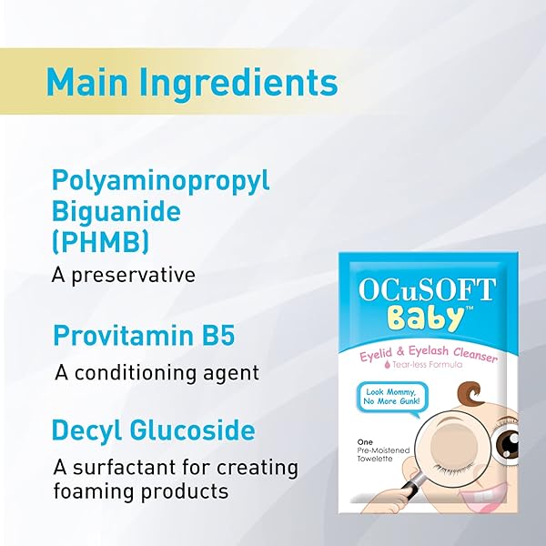 OCUSOFT BABY EYELID AND EYELASH CLEANSER, PRE-MOISTENED TOWELETTE, WHITE/BLUE 20 COUNT