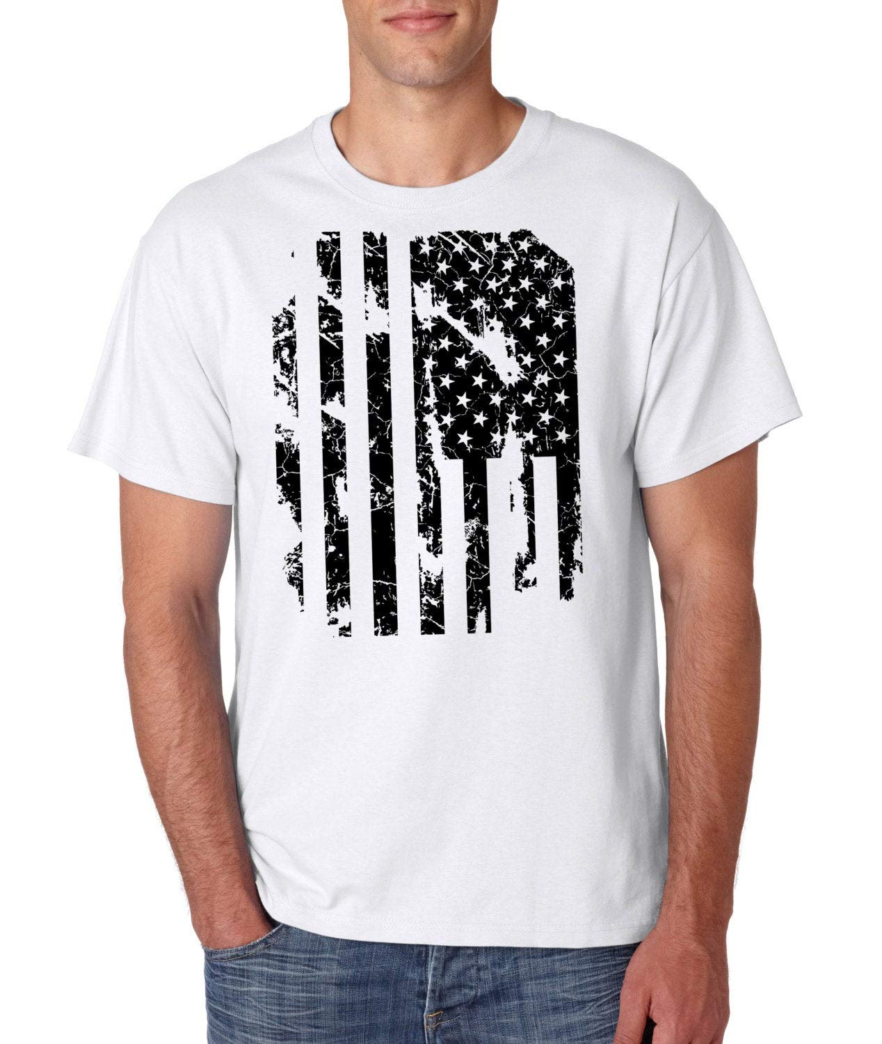 Usa Distressed Black And White Flag Stylish Patriotic T Shirt Cool Tee