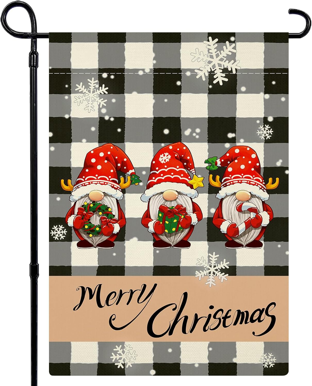 Flags - Christmas Garden Flag Double Sided, Buffalo Plaid Gnomes Merry Christmas Winter Garden Flag Yard Flag for Holiday Outdoor Decoration 12x18 Inch