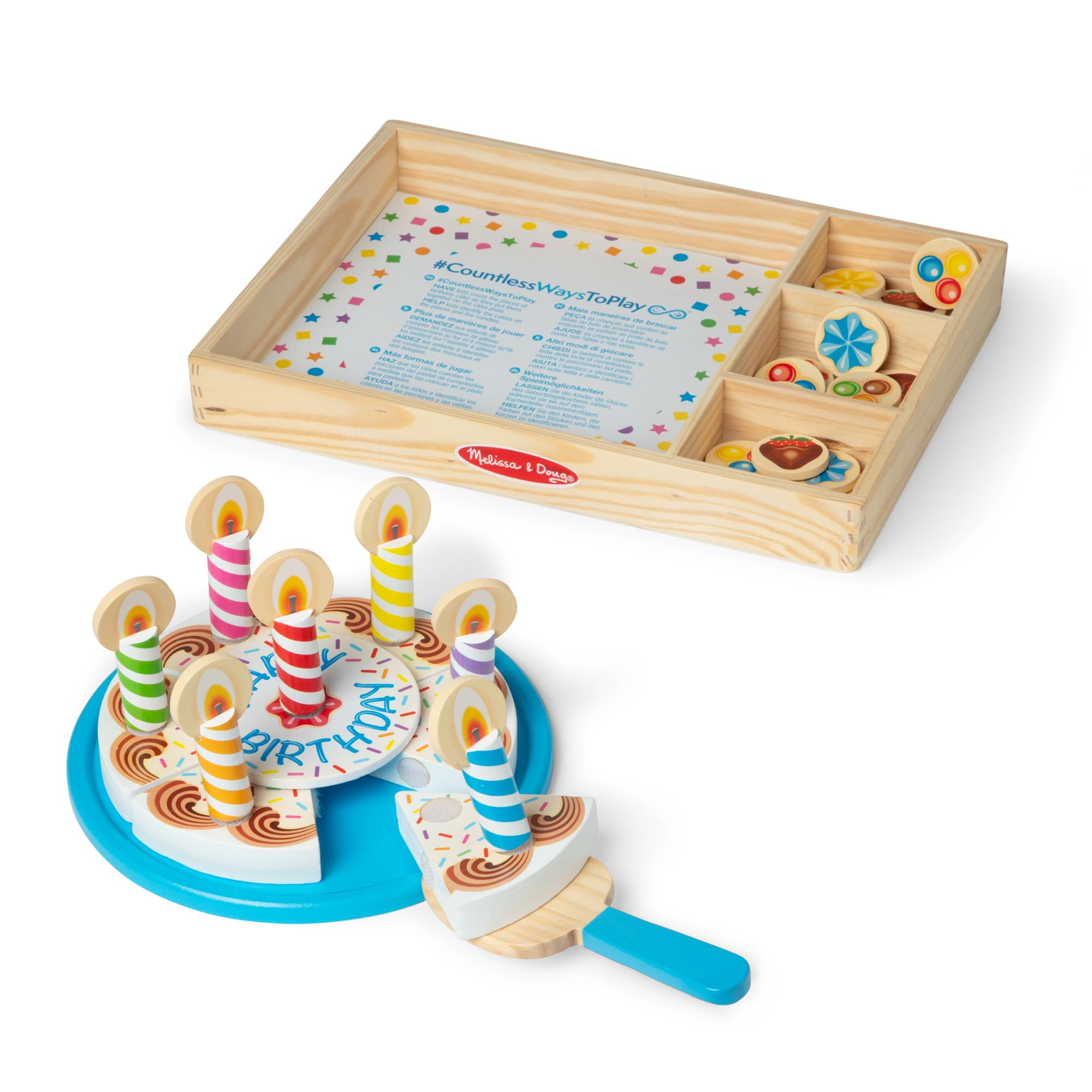 Melissa & Doug Birthday Party Cake - Wooden Play Food with Mix-n-Match Toppings and 7 Candles