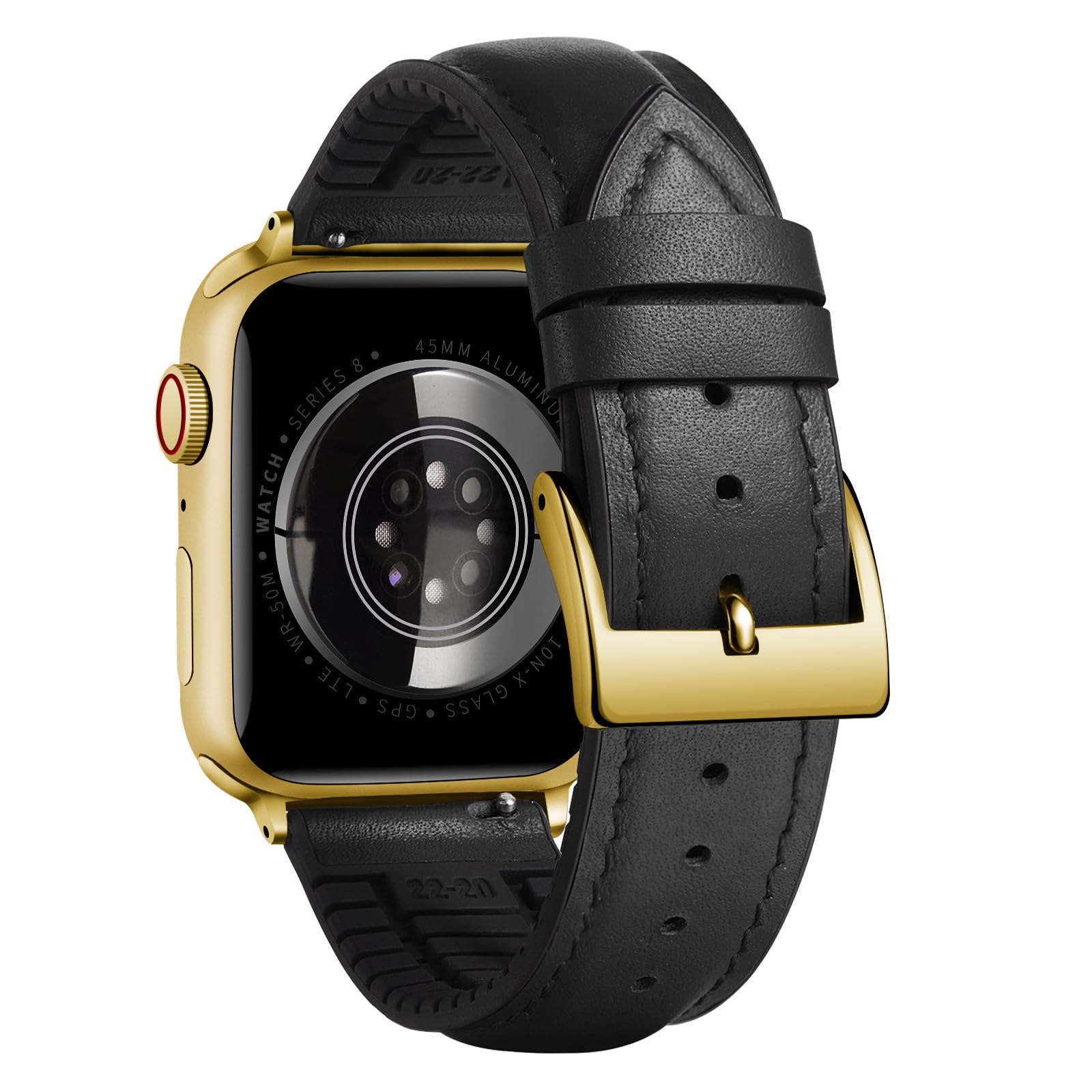 BINLUN Compatible with Apple Watch Bands Leather Soft Silicone Inner Hybrid Sweatproof 42mm 44mm 45mm 46mm 49mm Watch Strap for iWatch Ultra SE Series 11/10/9/8/7/6/5/4/3/2/1(Gold Buckle,Black)