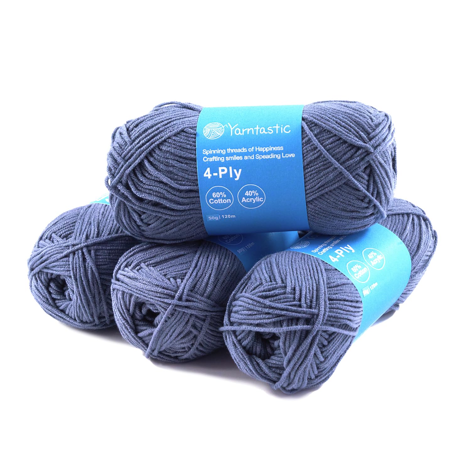 Yarntastic 50g x 4 Balls in a Pack, 4 Ply Yarn, 16 Wraps per inch (About 2.5cm), 60% Cotton 40% Acrylic Blended, 43 Colour Choices; for Knitting, Crochet, Amigurumi, Baby Blanket, Clothing and Others