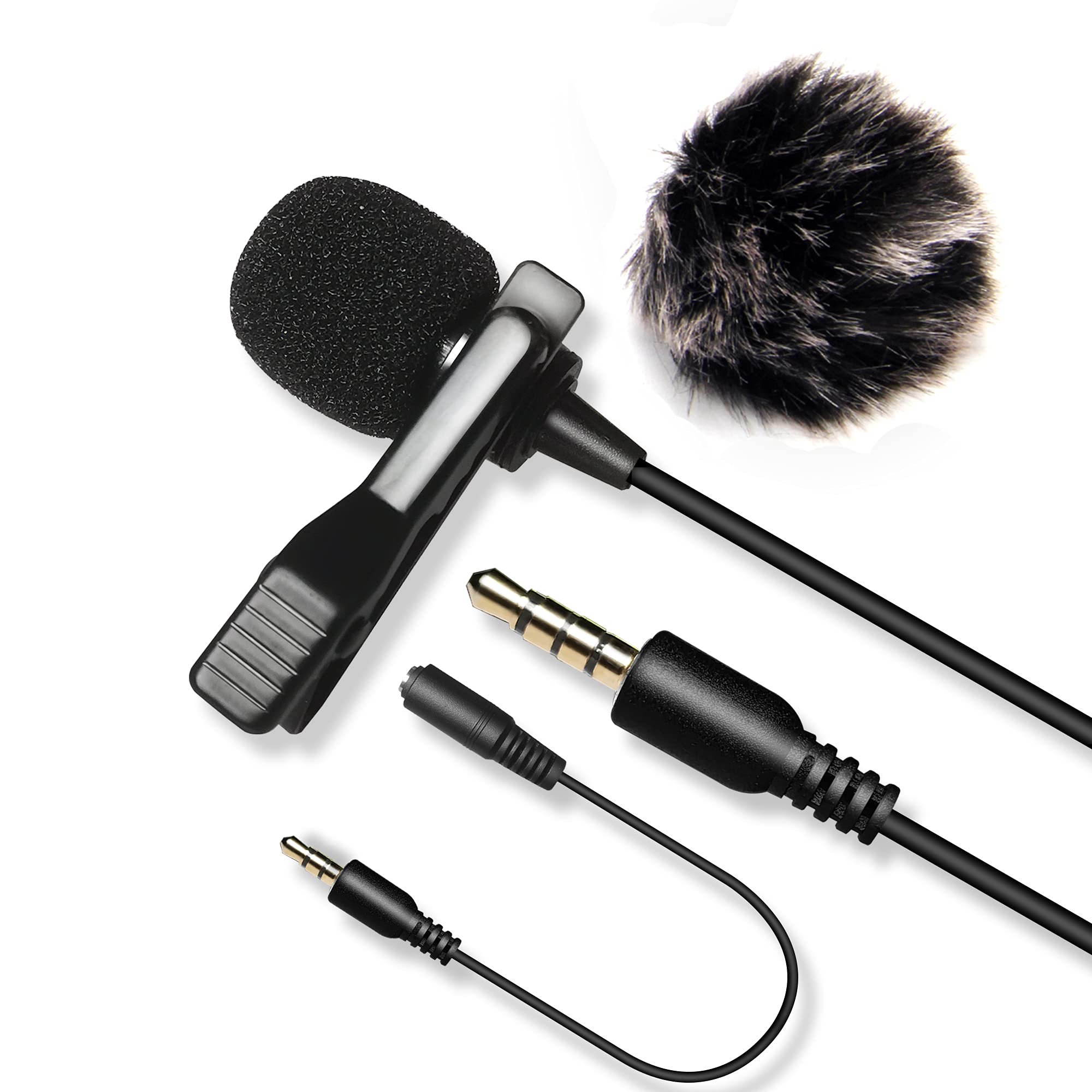 Nicama LVM3­ 20FT Lavalier Lapel Microphone with 1 Windscreen Muff for Gopro Hero 11 10 9 Insta 360 Camera DSLR Canon EOS Nikon Sony, Audio Recorder Zoom PC, Smartphone, iPad Youtube Podcast Tiktok