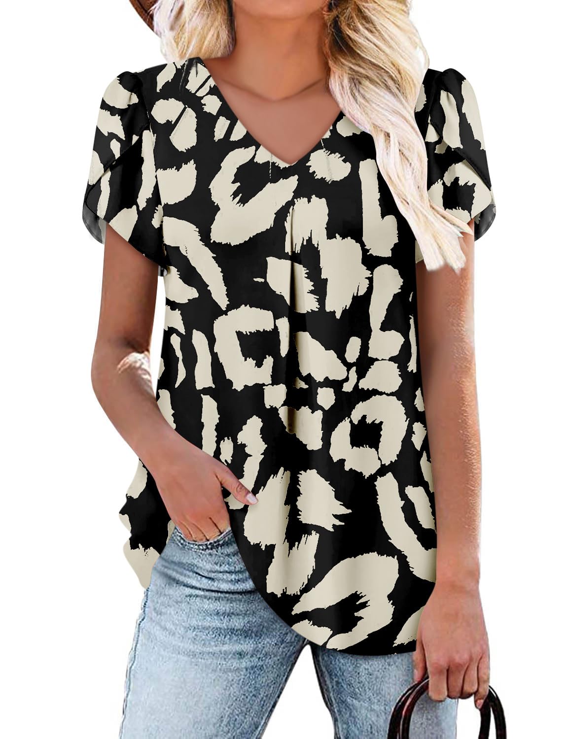 onlypuff V Neck Summer Tops for Women Short Sleeve Shirts Babydoll ...