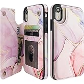 HAOPINSH for iPhone XR Case Wallet with Card Holder, Pink Marble Pattern Back Flip Folio PU Leather Kickstand Card Slots Case for Women Girls, Double Magnetic Clasp Shockproof Cover 6.1"