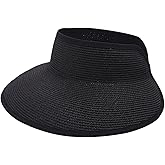 Joywant Womens Sun Visor Hats, Packable Wide Brim Ponytail Beach Hat Straw Visor Summer Beach Vacation Essentials for Womens