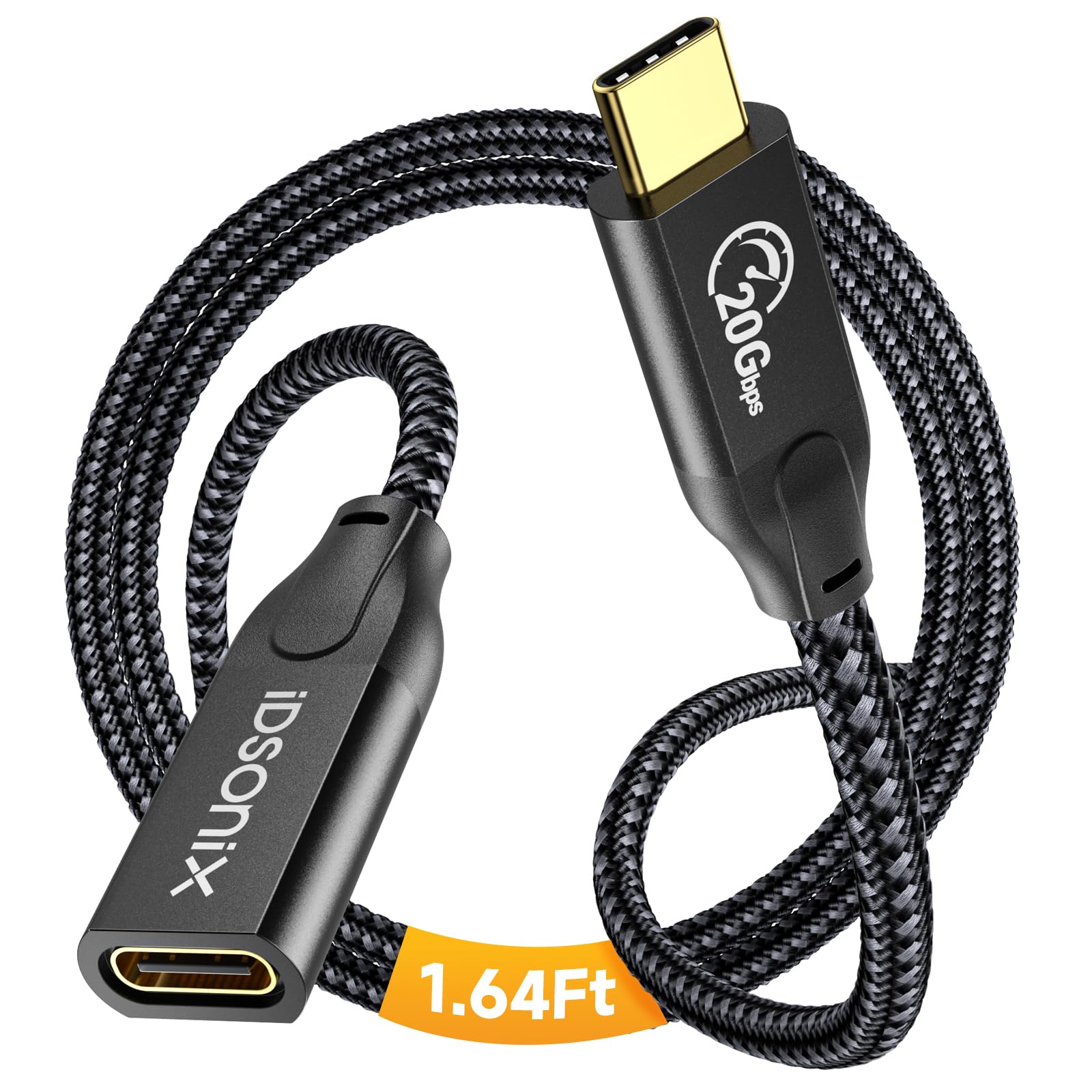 iDsonix USB-C 3.1 Male to Female Extension Cable(1.64Ft), Support 20Gpbs Data Transfer, 4k@60Hz Video Output, 100W Fast Charging, USB Type C 3.2 Cable Compatible with USB C Hub/Laptop/iPad Pro