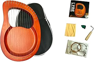 TAOSKNE Lyre Harp, 16 Metal Strings，Made of Mahogany, With Backpack, Replacement Strings, Tuning Wrench, Instruction Manual, Picks，and Cloth,Healing Instrument for Meditative Recreation(Log)