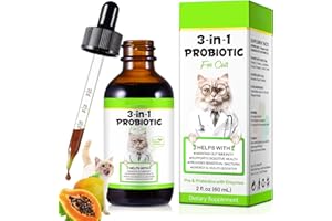 SDJUFEI Probiotic for Cats, Natural 3 in 1 Cat Probiotic Drops Helps to Relieve Diarrhea, 60ml for Cats of All Ages, Supports Gut Health, with Digestive Enzymes & Prebiotics Liquid Supplement
