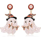 Halloween Earrings Handmade Candy Corn Witch Hat Beaded Drop Earrings Statement Spooky Ghost BOO Dangle Earrings Halloween Cosplay Costume Party Jewelry Gifts