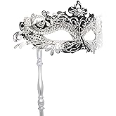 Coddsmz Masquerade Mask with Stick Venetian Mask Mardi Gras Decorations for Womens Halloween Costume Mask