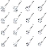 Lsnevsie 18G 20G 22G Round Cubic Zirconia Nose Rings Studs for Women Men 316L Stainless Surgical Steel Nose Ring Stud Piercing Jewelry Silver Gold Clear CZ 1.5mm 2mm 2.5mm 3mm