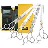 Kenchii Future Star Dog Grooming Scissors Set, Lefty | Straight, curved, thinner and blender shears, micro-serrated blades, case and inserts, novice and professional groomers