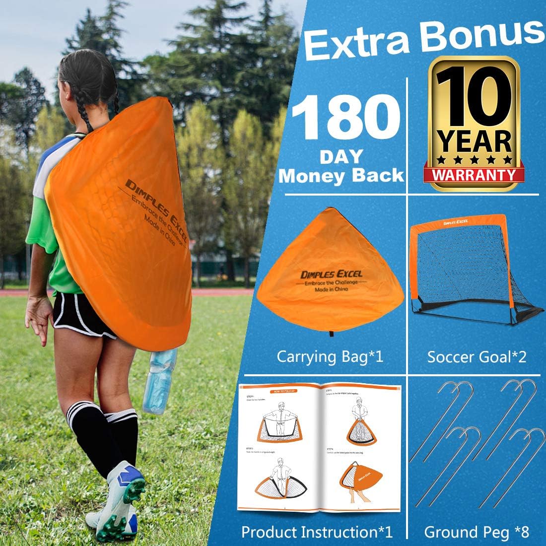Dimples Excel Soccer Goal Pop up Soccer Goal Backyard for Kids Mini Soccer Goal Portable Foldable Football Goal Net Garden Indoor Outdoor, 2 Set : Sports & Outdoors