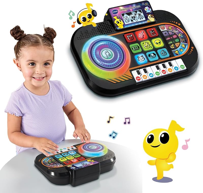 - DJ Mix Mesa de Mistura Infantil Júnior, Brinquedos Eletrónicos para Crianças +3 Anos, Painel Luminoso, Scratch Disc, Piano com 8 Teclas, 9 Canções, 27 Melodias e Minijogos, Versão ESP