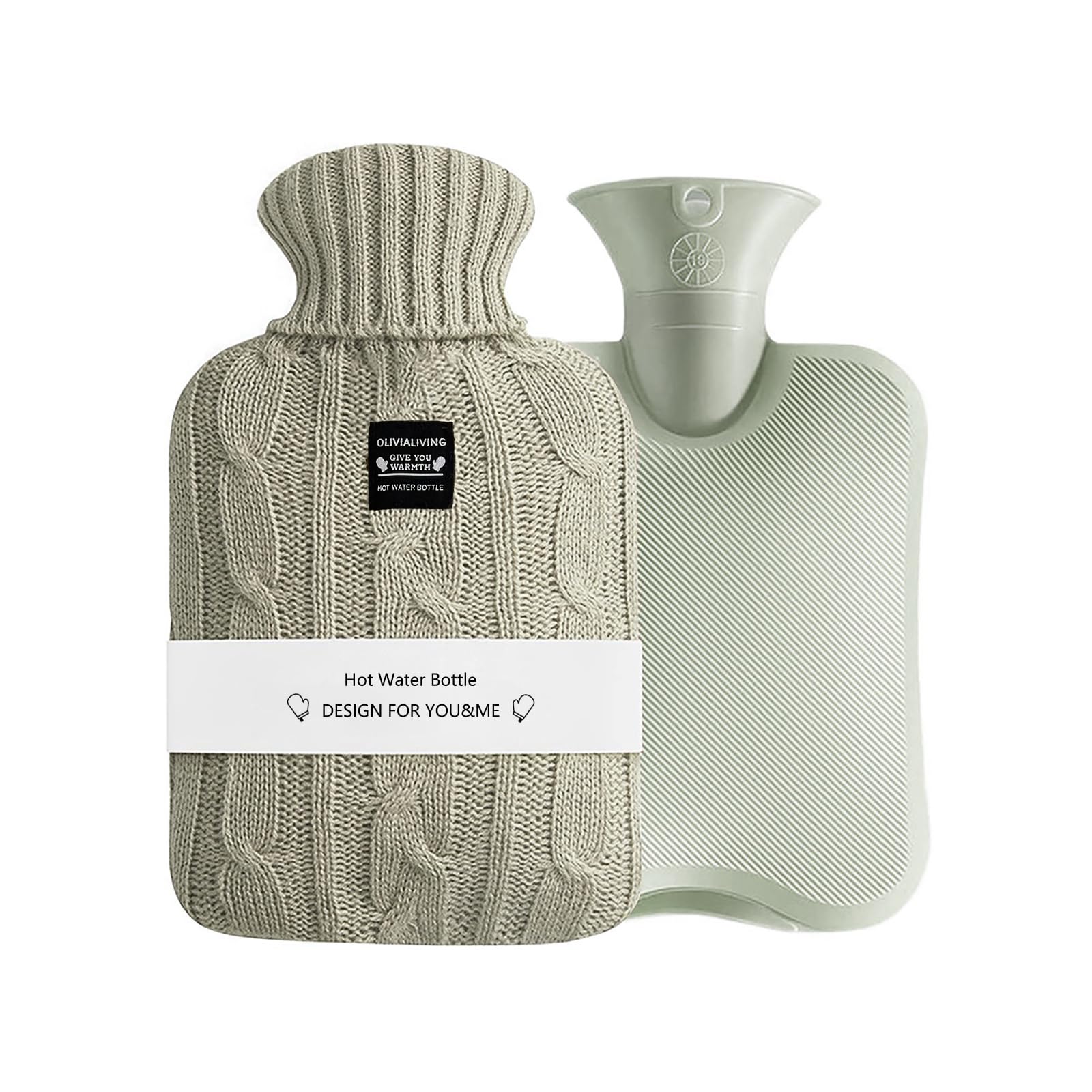 OliviaLiving Hot Water Bag Warmer Set Heat Up and Refreezable Hot Cold Pack with Knit Cover for Pain Relief Hot Cold Therapy, 2000ML