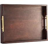 Joy&Grace Ottoman Tray for Living Room, Large Acacia Wooden Serving Tray with Handles for Coffee Table, Breakfast in Bed, Food Dinner, Decorative Tray (Color Brown, 16.7" x 12.8" x 2")