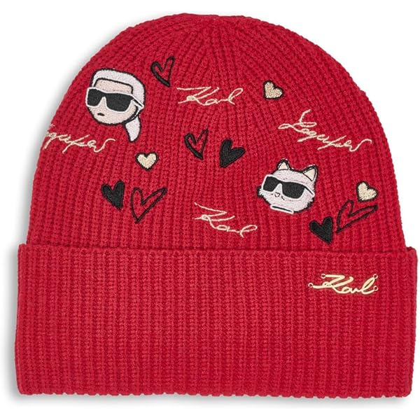 Karl Lagerfeld Cream Knit Beanie & Scarf Set with Embroidered Hearts Karl Lagerfeld | Accessories | New With Tag Karl Lagerfeld  main image 2