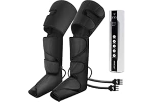 CINCOM Leg Air Compression Massager for Foot Calf Thigh Upgrade Leg Wraps with Portable Handheld Controller and 2 Extensions- 3 Modes & 3 Intensities (Black)