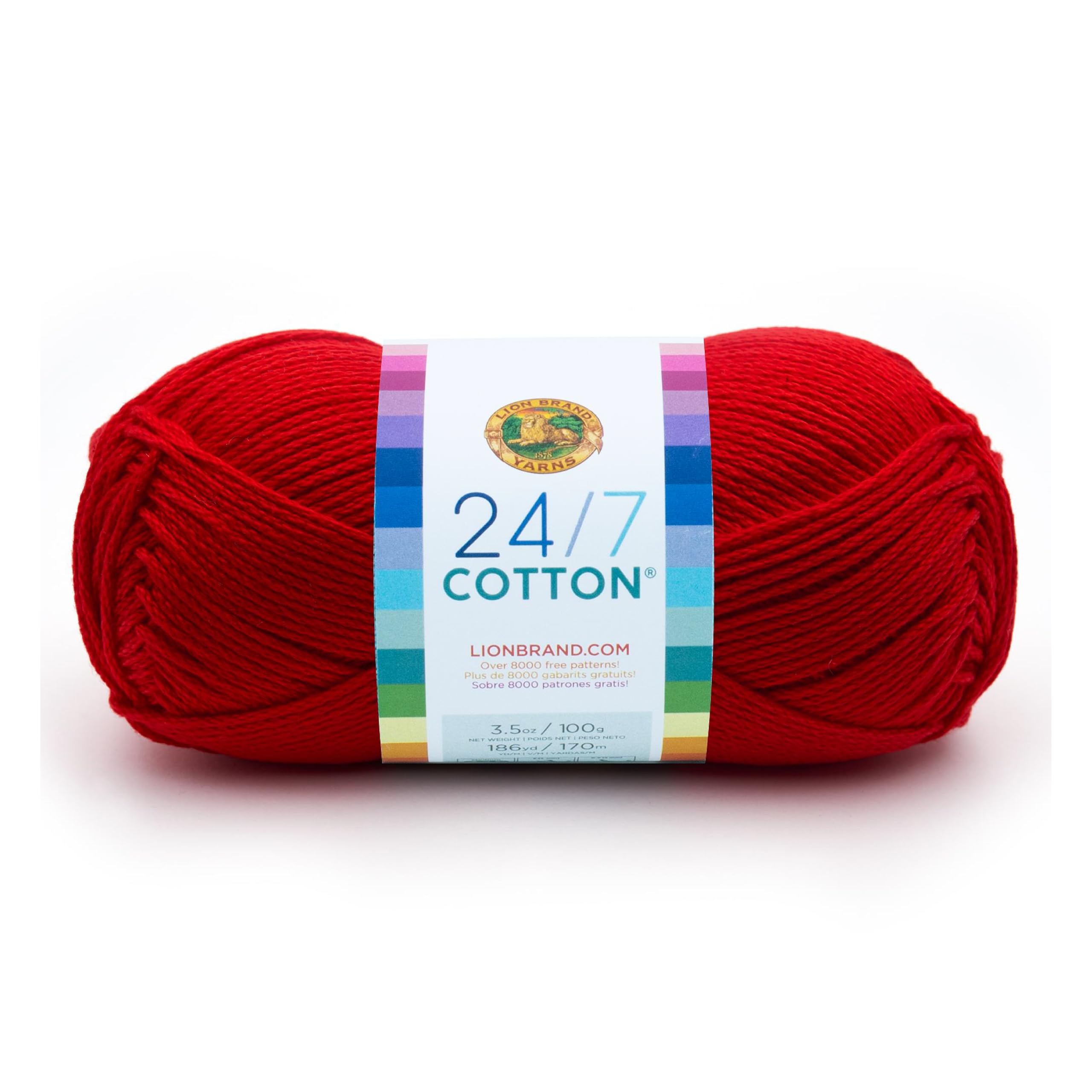 Lion Brand Yarn Company Cotton Yarn, 100 Percent Cotton, Red,15.24x6.35x6.35 cm